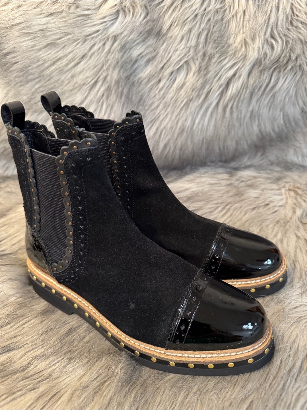Free People Black Suede & Patent Chelsea Boot with Stud Detail Size 38 - Picture 9 of 9